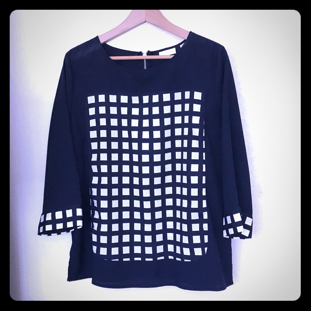 New York & Co navy & white blouse size large.